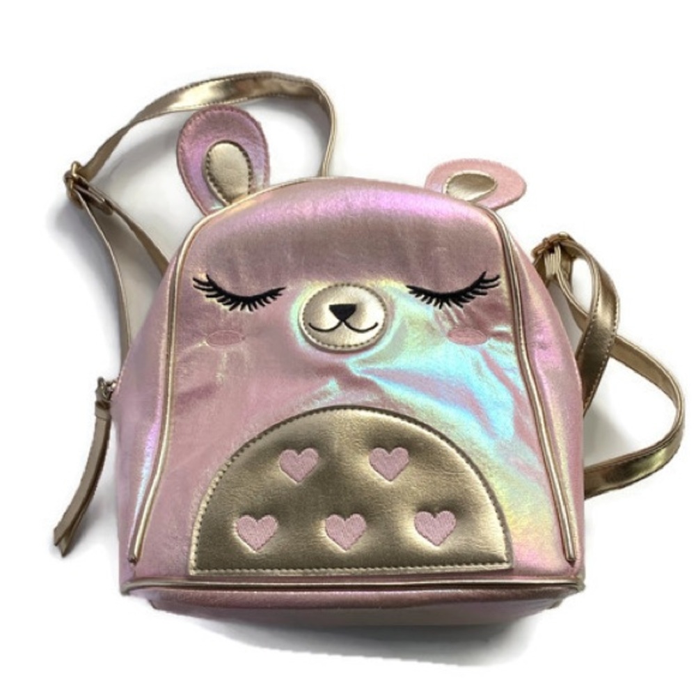 Pink and Gold Bear Small Mini Backpack Purse Under One Sky